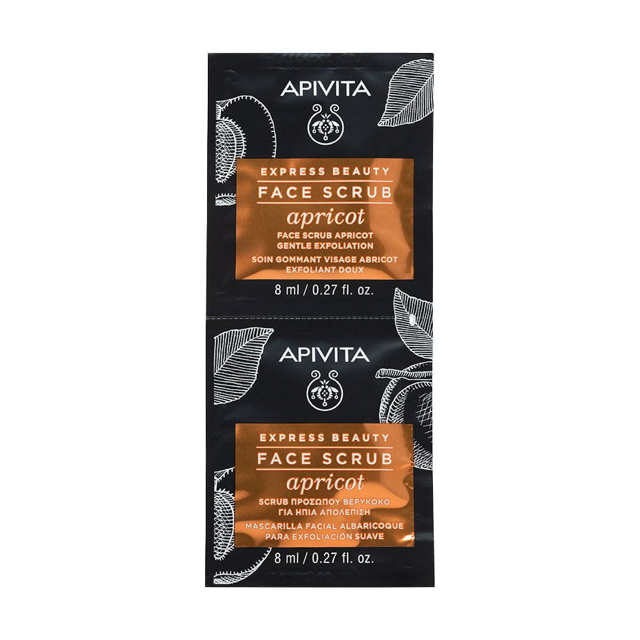 Скраб для обличчя Apivita Express Beauty Gentle Exfoliation Face Scrub М'яке відлущування, з абрикосом, 2*8 мл (саше)